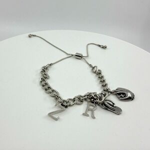 Vintage Silver Tone Initial Z Charm Bracelet Adjustable 90s